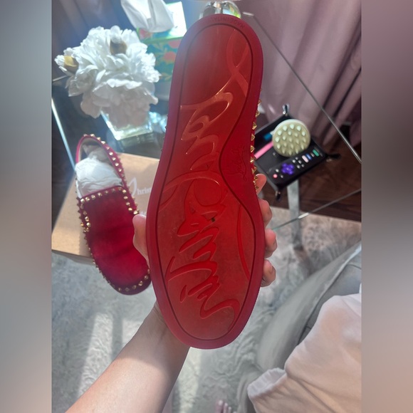 Christian Louboutin red and gold spike flat shoe - Picture 4 of 9